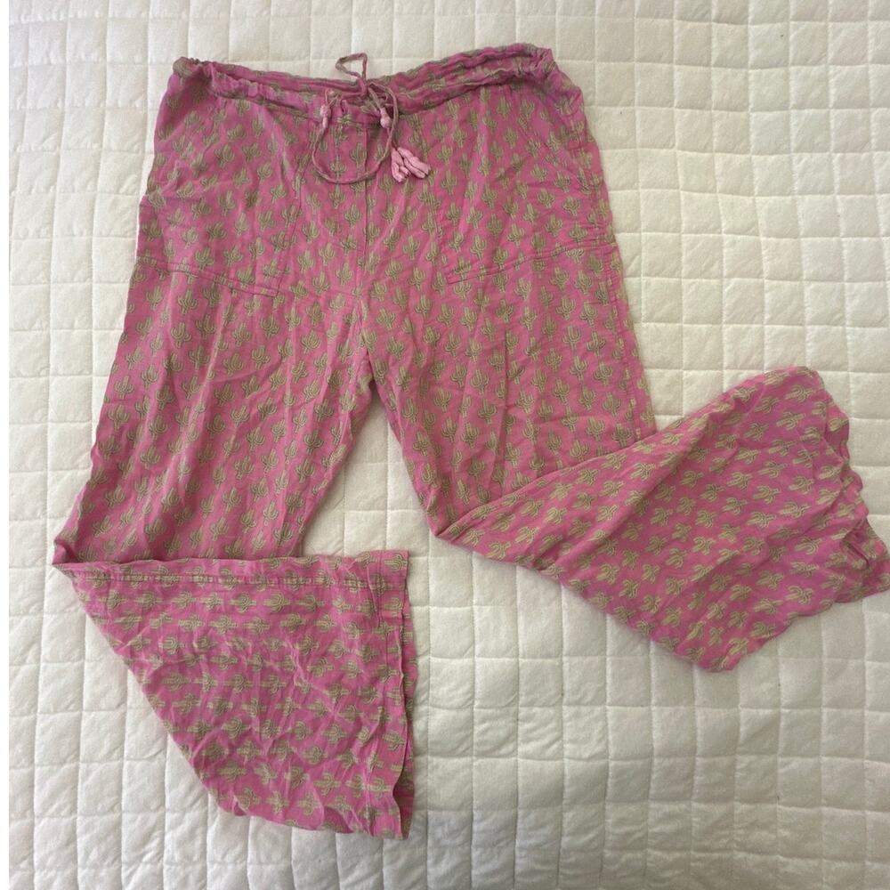 Pax Philomena Pants Womens Medium Pink Cactus Print Cotton Relaxed Boho Chic